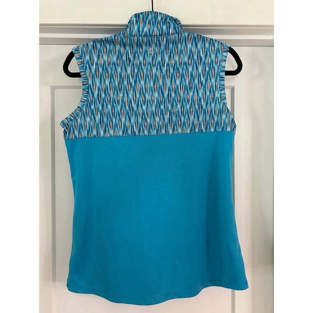 Bermuda Sands Womens Sleeveless Golf Polo Top Blue Ikat Print Quarter Zip Size M - Picture 3 of 9